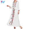 2019 New Fashion Embroidered Tape Flower Print V Neck Long Sleeve Belted Maxi Dress