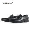 VIKEDUO Hand Made Daily Footwear Antique Tan Black Horsebit Loafers Casual Italian Cow Leather Mature Men Shoes