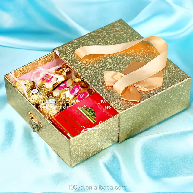 china wholesale drawer gold wedding favor gift box with handles