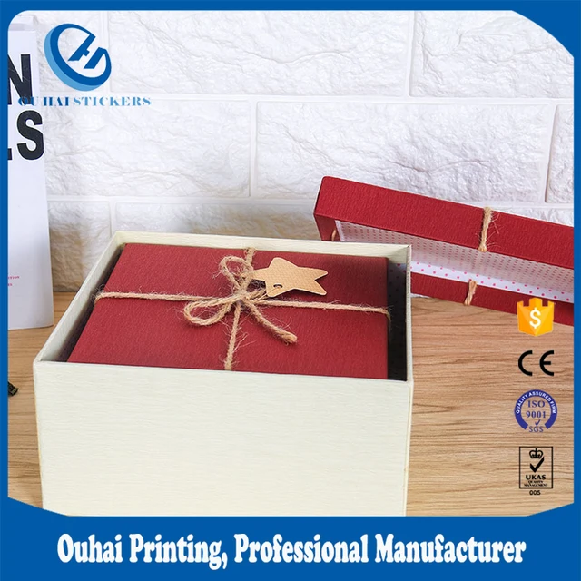 cheap nice square paper gift packaging box with ribbon design
