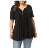 Women's Plus Size Henley V Neck Button up Tunic Tops Casual Short Sleeve Ruffle Ladies Blouse Shirts