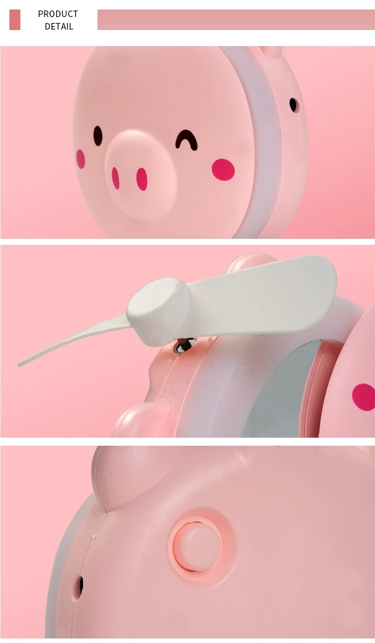 2019 new product pig  Holder Handheld Fan Makeup Mirror LED Mini Fan