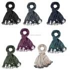 Ladies' acrylic fashion big pompom faux fox fur fringes tassel long knitted scarf