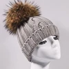 Hot Sale Hand Knitted Wool Hat Wholesale with Large Real Turkey Fur Pom Pom
