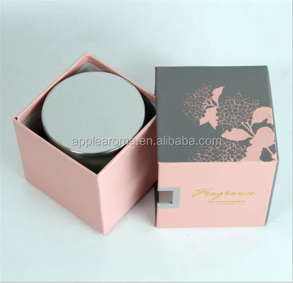 glass jar scented candle with metal lid in gift box