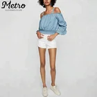 Wholesale denim off Shoulder ladies summer jeans crop top