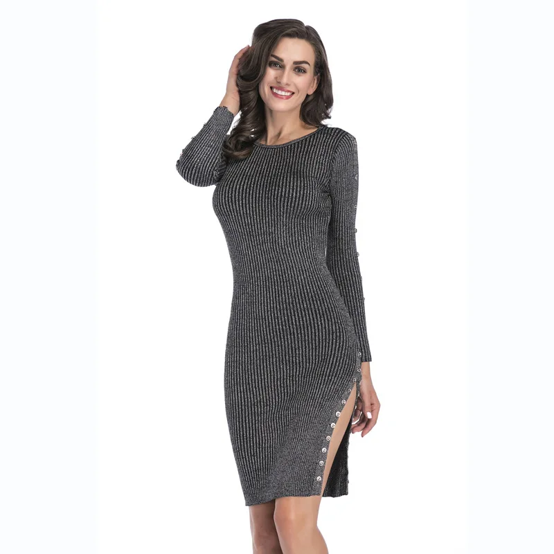 autumn spring scoop neck long sleeve women knitted slit dress, Black;grey;blue etc
autumn spring scoop neck long sleeve women knitted slit dress, Black;grey;blue etc