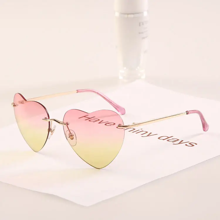 Super Nice Cool Fashion Heart Shape Sunglasses 2015 New women Cool Eyewear No frame Metal Leg glasses Oculos De Sol J152 male