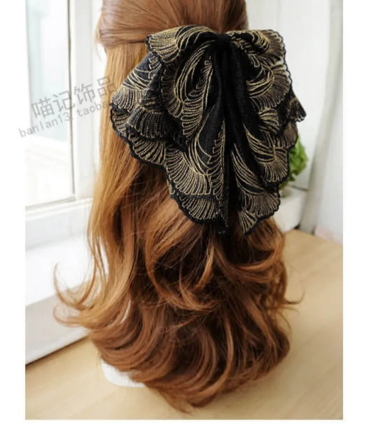 Wholesales Big lace bow hairpin to cover short hair and horsetail clip spring clip, Black
Wholesales Big lace bow hairpin to cover short hair and horsetail clip spring clip, Black