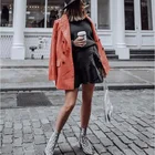 Lady Corduroy Suit Double Breasted Blazer Notched Collar Liner Coat Office Lady Jacket with Big Pocket