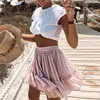 Casual polka dot mini women skirt High waist A line korean tassel pink summer skirt Sexy ruffle beach female skirts