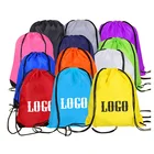 Wholesale portable fashion custom logo bulk polyester drawstring sports backpack 210D polyester drawstring bag