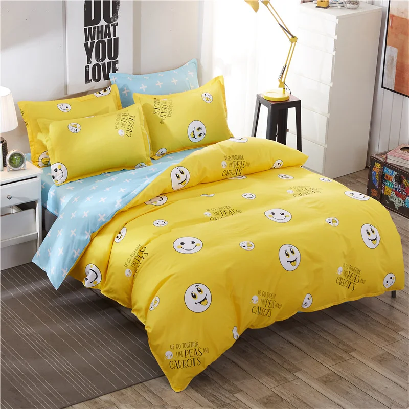 Fashion Yellow Smiley Pattern 4pcs Twin Full Queen Super King Size
