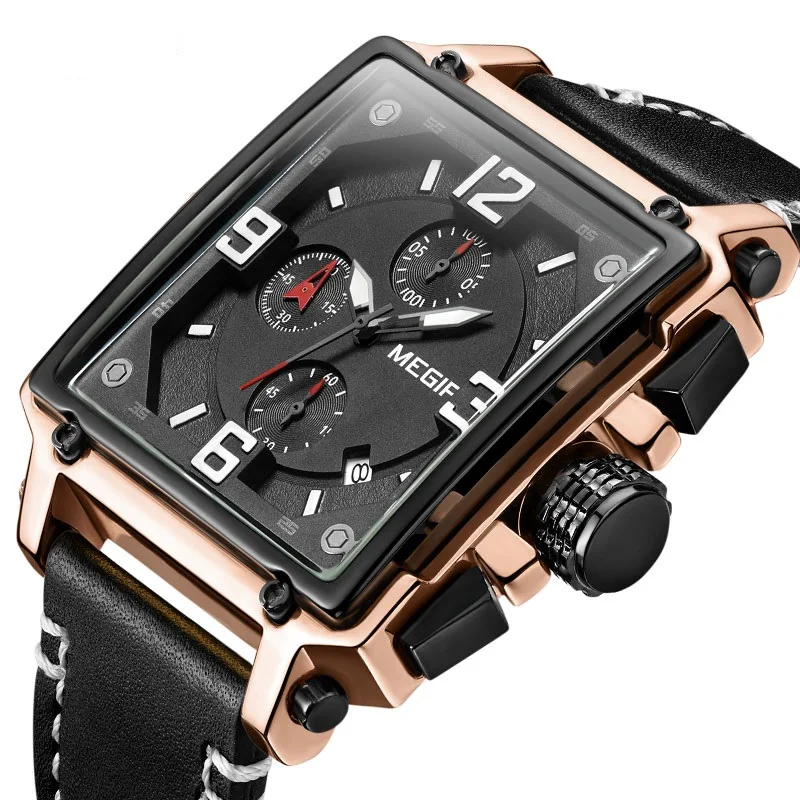 

MEGIR Men Watch 2061 Casual Brand Military Chronograph Watches Men Wrist Luxury Quartz Leather Wristwatches Relogio Masculino, 3-color