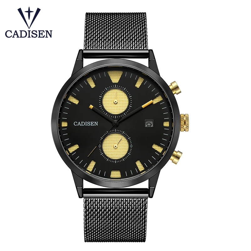 

New Cadisen watches Mesh steel Band Men's Luxury Watches Hot Sales Men's Chronograph watches Multi-function movement mens Watch