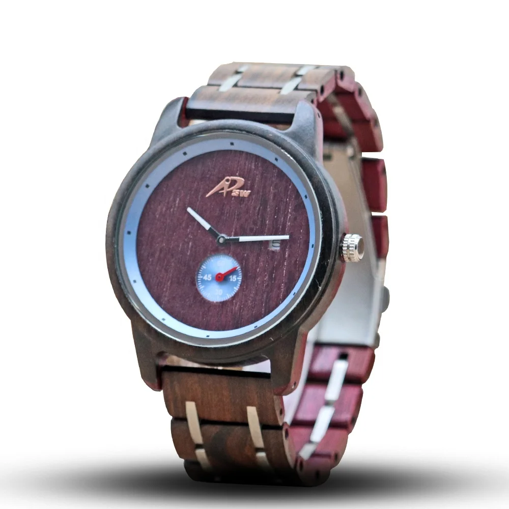 

Top seller uhren herren double wood auto date kol saati odm watch men Japanese OT45 movement wooden watches