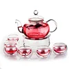 High Borosilicate Glass Tea Pot Set With Teapot Infuser Tea&Coffee Leaf Herbal 6 Cups Warmer for Gift set