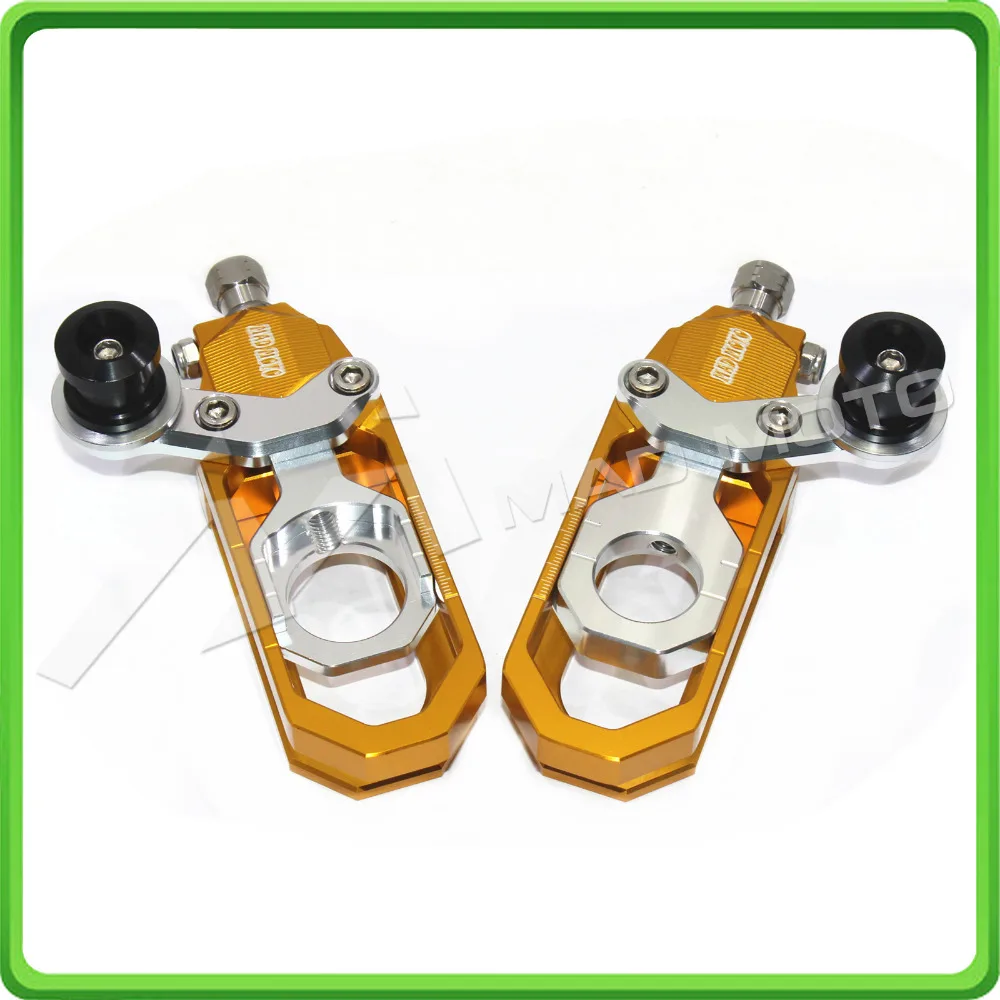 Motorcycle Chain Tensioner Adjuster with bobbins kit for Yamaha R6 YZF-R6 2006 2007 2008 2009 2010 2011 2012 Gold&Silver (2)