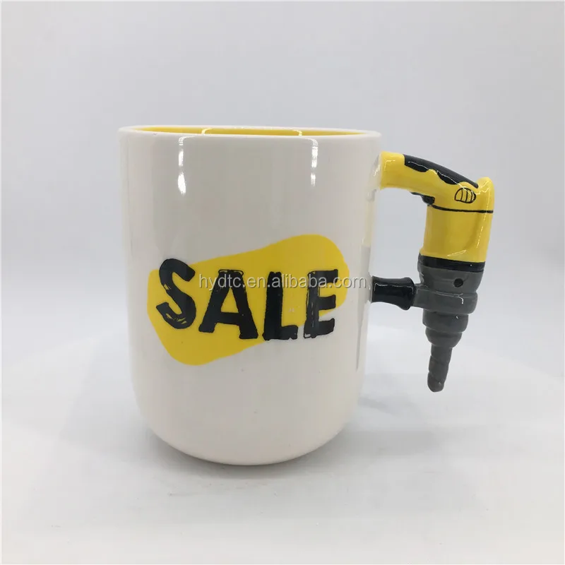 Creative handle wholesale advertising mug custom hammer shaped handle ceramic tools mug