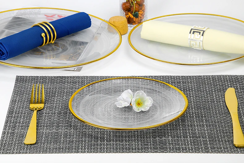 Luxuria Tableware Aurum Rim patina laminam vitrum nuptialem sub Plates XII inch 10.5 inch 12