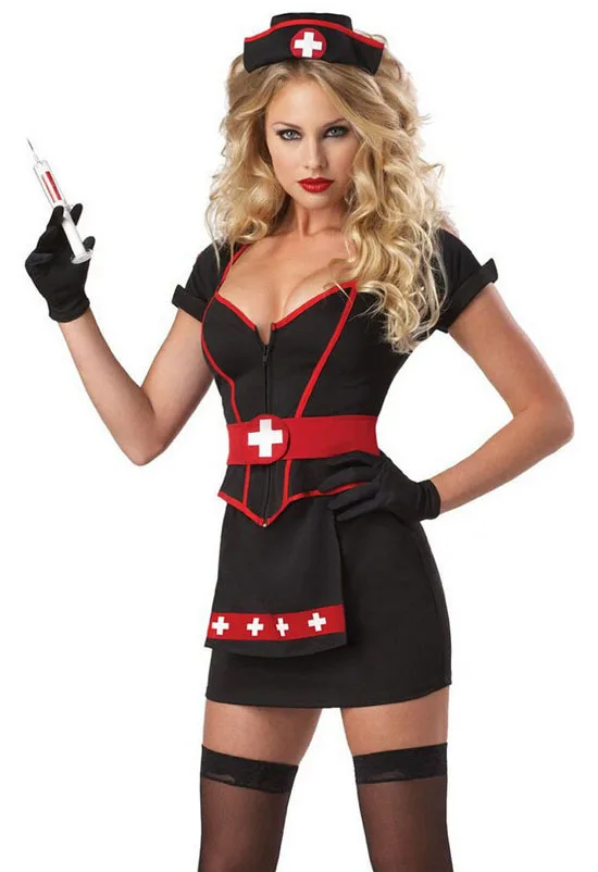 Free Shipping Hot Sale Custom made Sexy Womens Bad Naughty Nurse Outfit Hal...