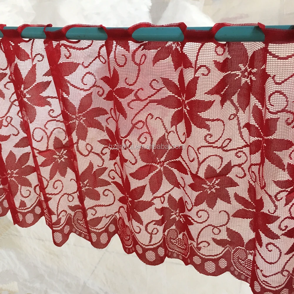 Christmas red lace poinsettia cafe curtains poinsettia kitchen curtains 50x200cm