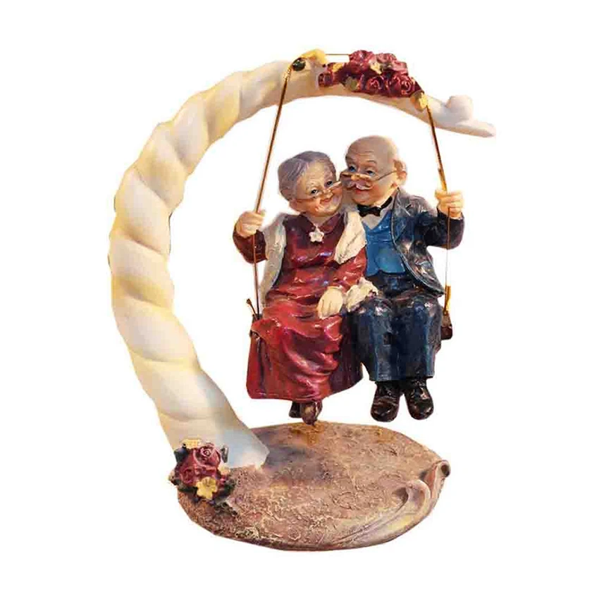 Coostyle Swing Resin Elderly Couple Figurines Home Decor