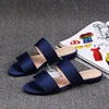 Easy slip-on style women satin big size mule flats slipper sandals blue one strap shoes
