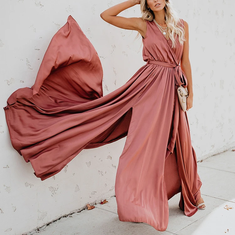 Bohemian Style Solid Color Split Sleeveless Dresses Summer Women Boho Maxi Dress, As show
Bohemian Style Solid Color Split Sleeveless Dresses Summer Women Boho Maxi Dress, As show