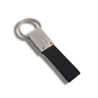 Custom metal black leather simple design engrave keychain wholesale