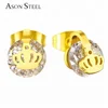 Asonsteel Fashion Crown Silver Gold Plated Earrings Women Men Cubic Zircon White Crystal Jewelry Stud Earings