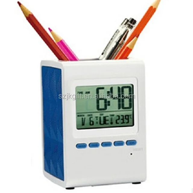 2015 new hot sale net digital calendar clock with penholder & calendar clock