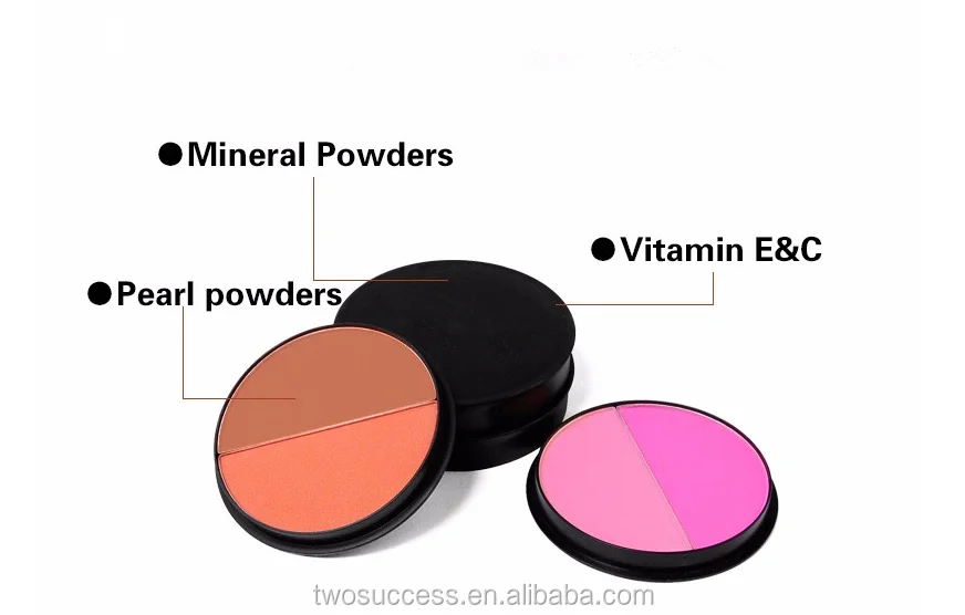 New Style Personal Cosmetic Waterproof Double Color Powder Blush