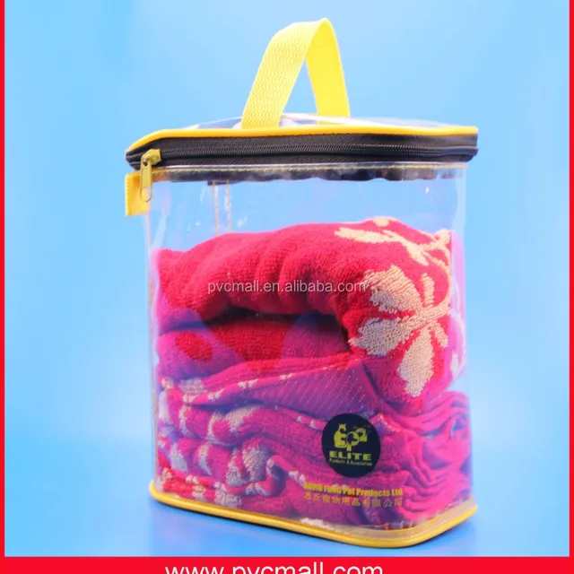 pvc promotional gift packaing bag with handle and piping
