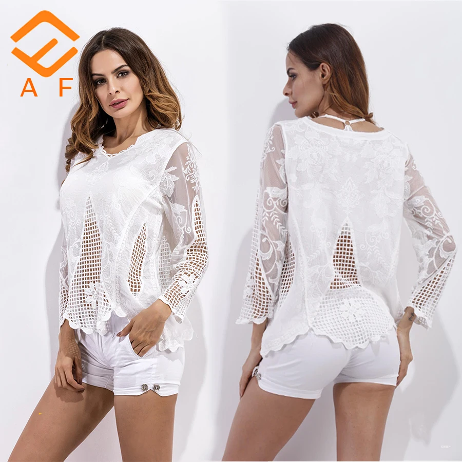 ladies embroidery sexy V-neck long-sleeved shirt women's lace fashion casual loose solid color shirt
ladies embroidery sexy V-neck long-sleeved shirt women's lace fashion casual loose solid color shirt