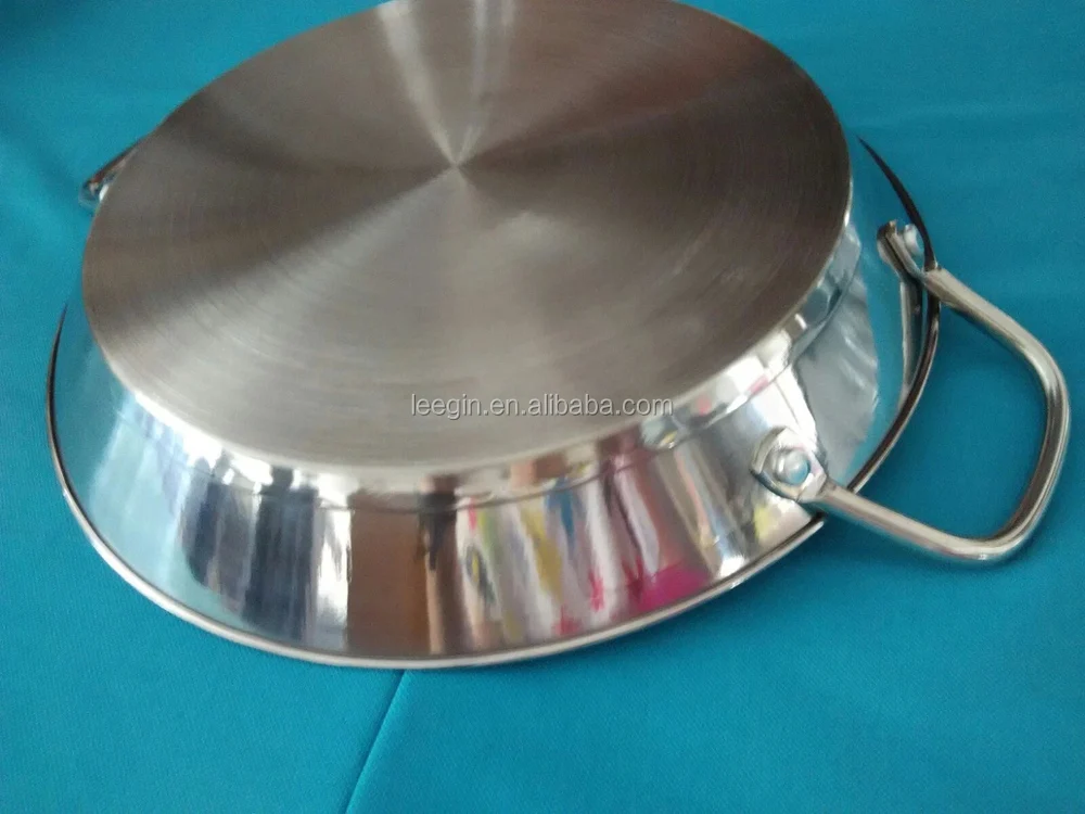 Spanish Stainless Steel Seafood Paella Pan With Three Layers Composite Bottom For Electric