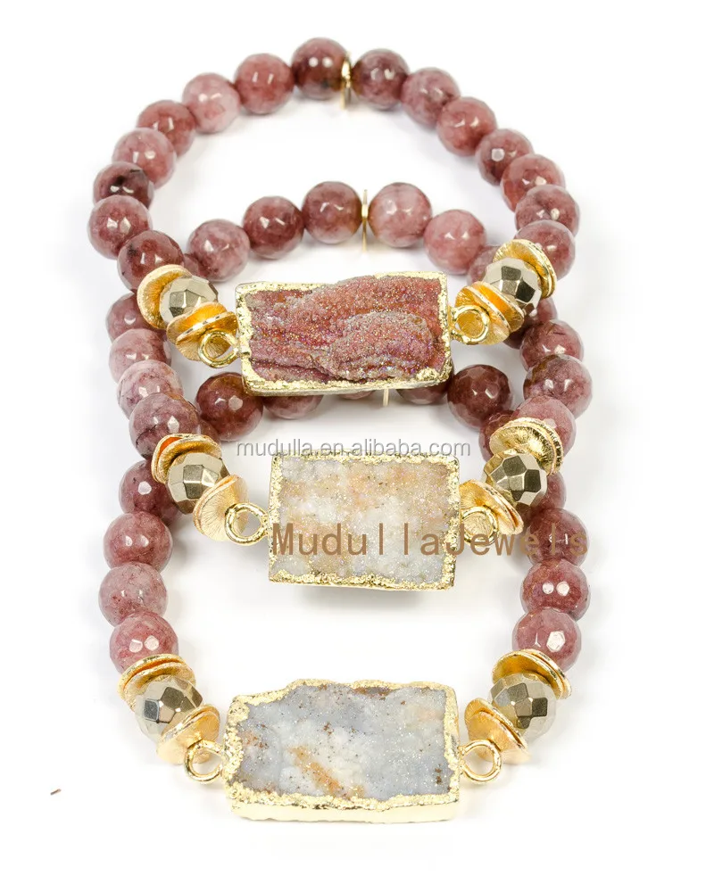 BM25211 Beautiful Faceted Strawberry Quartz Crystal Beaded Bracelet With Natural Rectangle Druzy Charm Bracelet
BM25211 Beautiful Faceted Strawberry Quartz Crystal Beaded Bracelet With Natural Rectangle Druzy Charm Bracelet