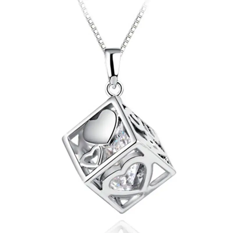 Platinum plated heart-shaped pendant necklace Love Cube Square & love heart necklace, N/a 
Platinum plated heart-shaped pendant necklace Love Cube Square & love heart necklace, N/a