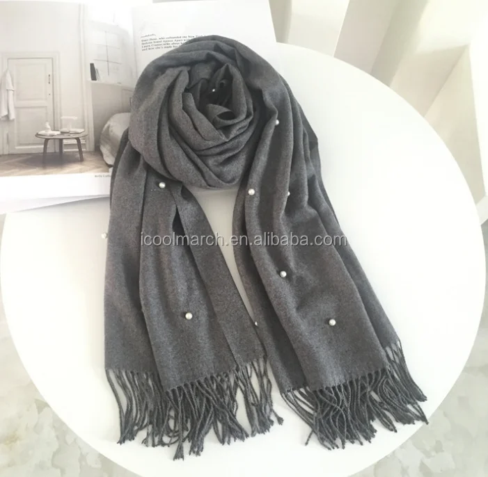 Fashion latest wool spinning scarf with bead decoration