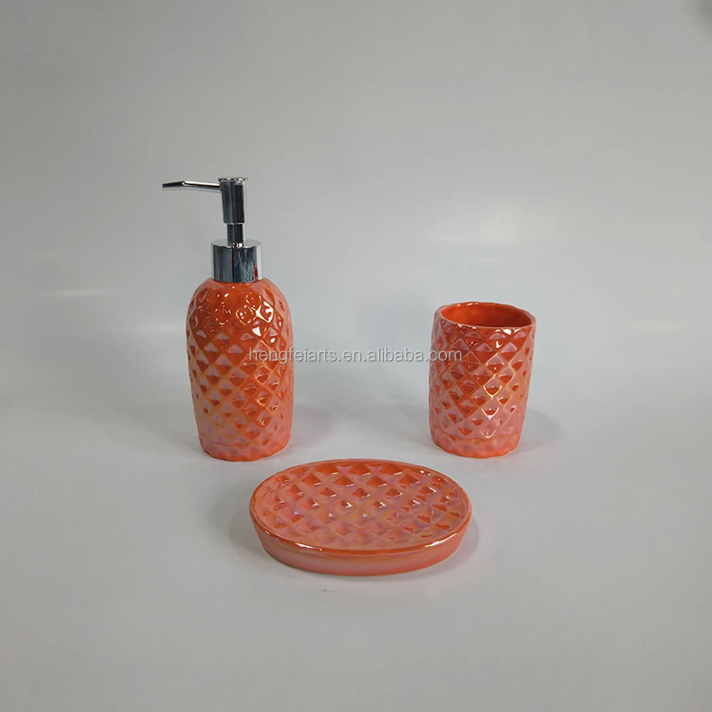 Abacaxi textura vermelho laranja barato cerâmica acessórios do banheiro conjuntos