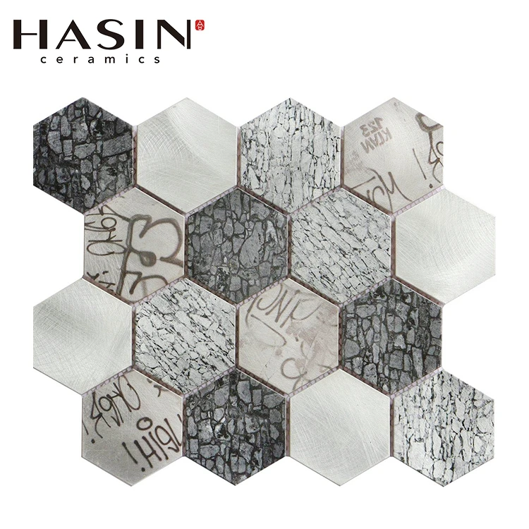 Hexagon aluminium metal mosaic for interior decorative wall tiles