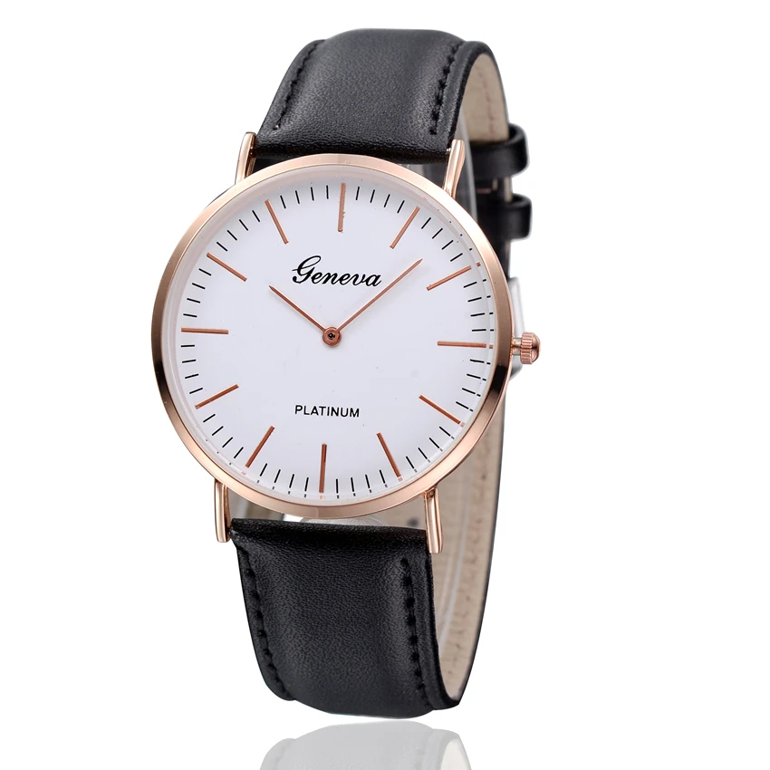 relojes mujer 2015 Brand Rose Gold Geneva Watch Women Bracelet Unisex Fashion Leather Strap Quartz Dress Wrist Watches For Women