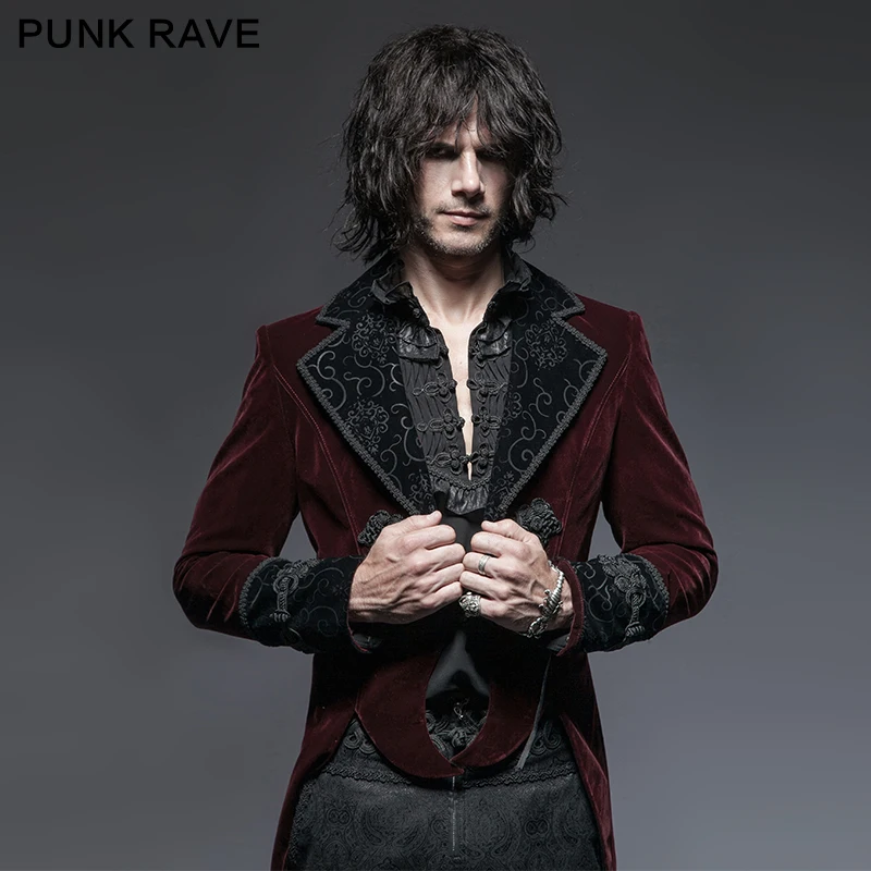 Y-635 Gothic Spring New Style Gentle Classical Velour Man Long Jacket, Red 
Y-635 Gothic Spring New Style Gentle Classical Velour Man Long Jacket, Red