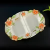 15" inch big dolomite off-white flower hand painted ceramic double compartment gold rim tray decorative luxury collectible plate