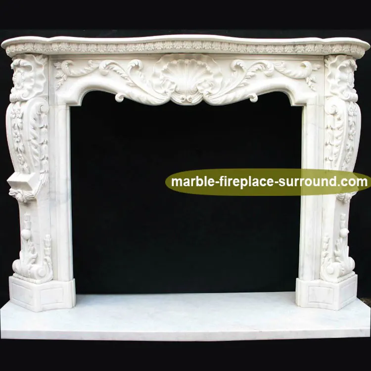 White Marble Shell Decorative Free Standing Gas Fireplace Mantel