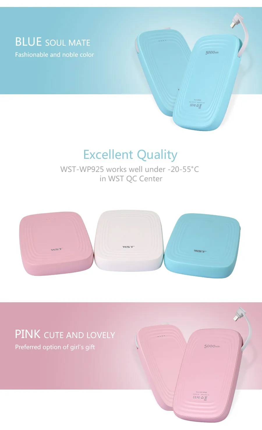 Custom logo promotion gift white single USB external built-in cable portable powerbank 5000 mah - ANKUX.COM