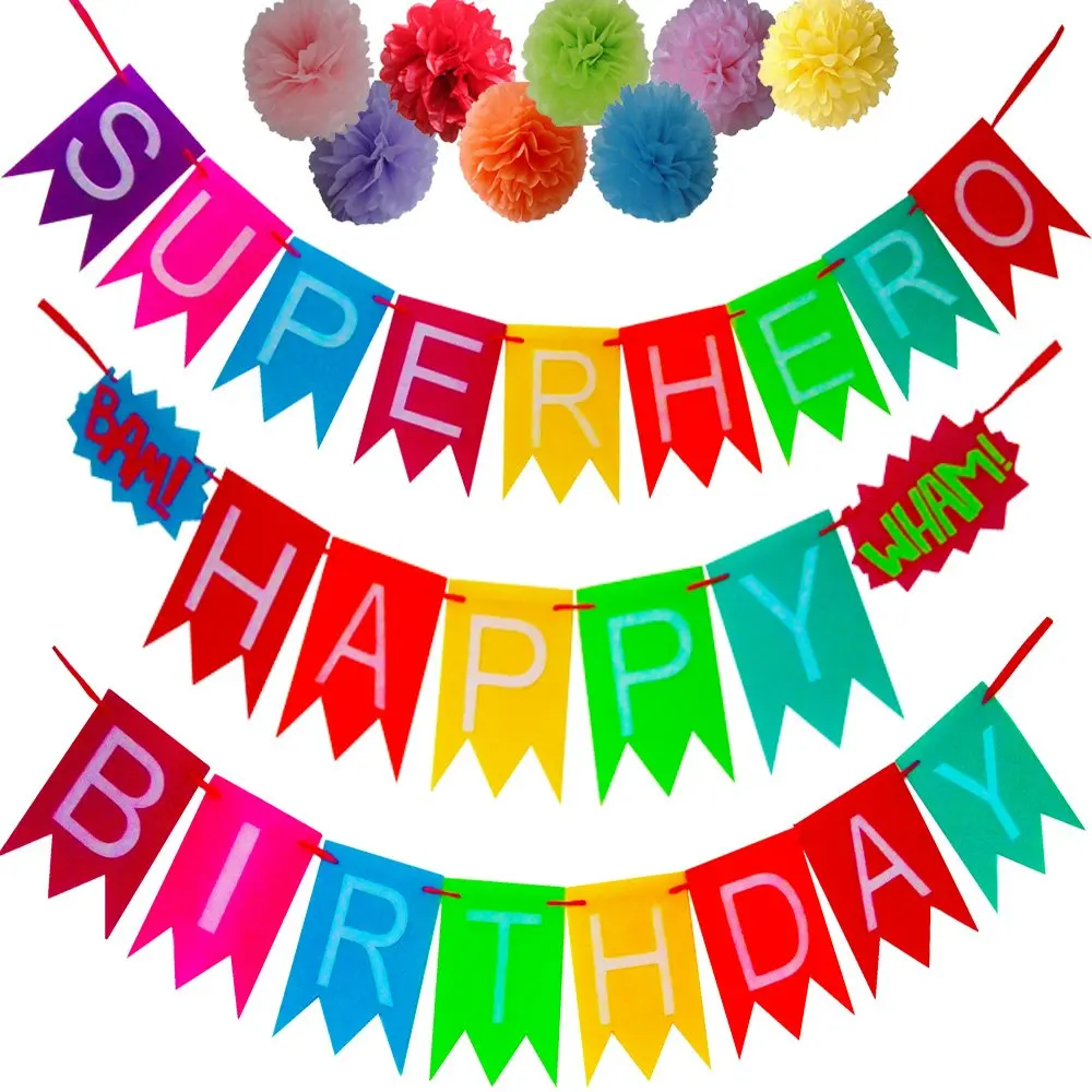 happy birthday decorations banners, superhero birthday banner