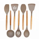 Premium 10 piece Nylon Silicone Kitchen Cooking Utensil Set with Natural Acacia Hard Wood Handle