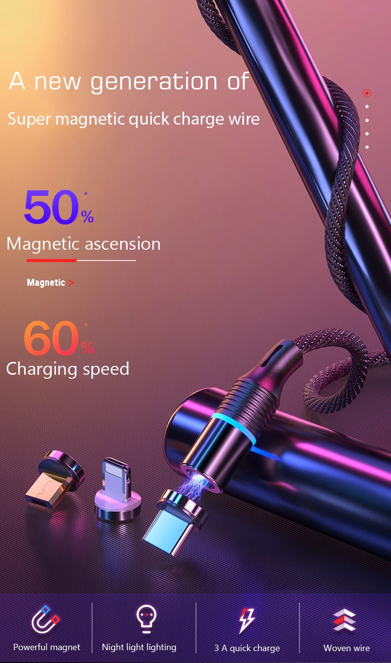 Magnetic suction data line 3 In 1 USB line 360 Degree Blind Suction Mobile Phone Charging Cable - ANKUX.COM