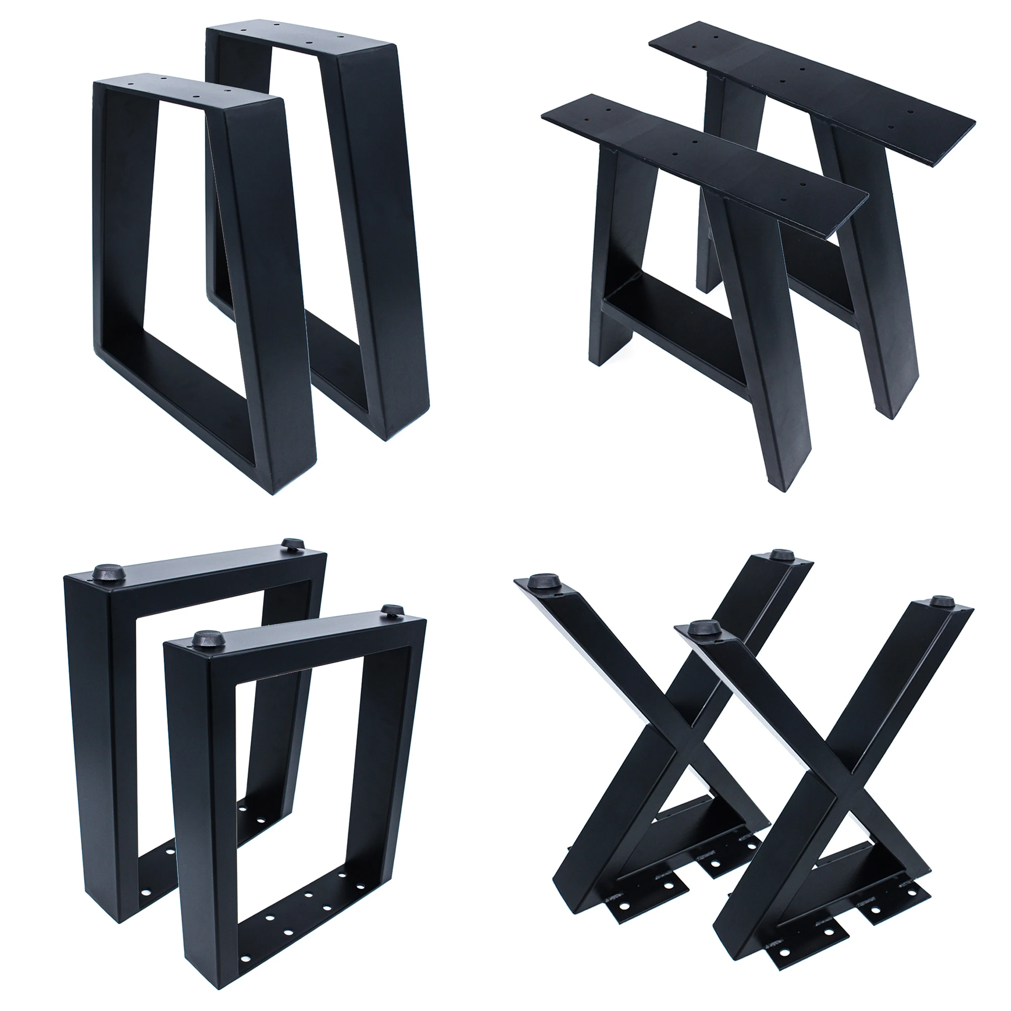 Noir forgé industriel moderne cadre brossé revêtement en poudre carré X en forme de verre bureau en métal fonte banc Table basse jambes
